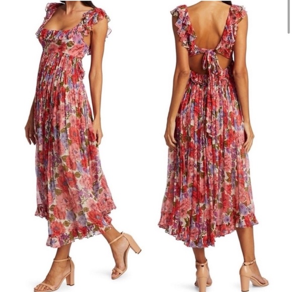 NWT Zimmerman Poppy Ruffled Floral-print Silk Dress size 0 - Picture 7 of 13